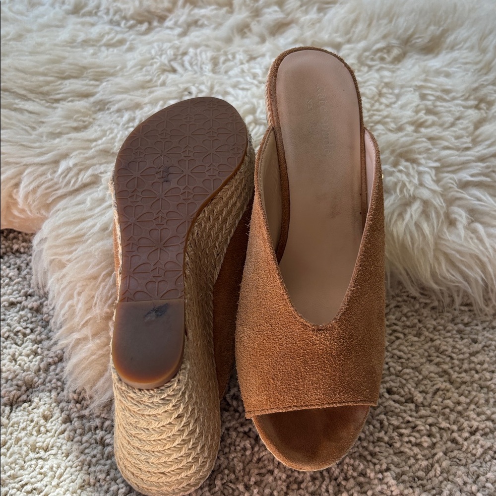 Kate Spade Tan Suede Espadrille Wedge Sandals